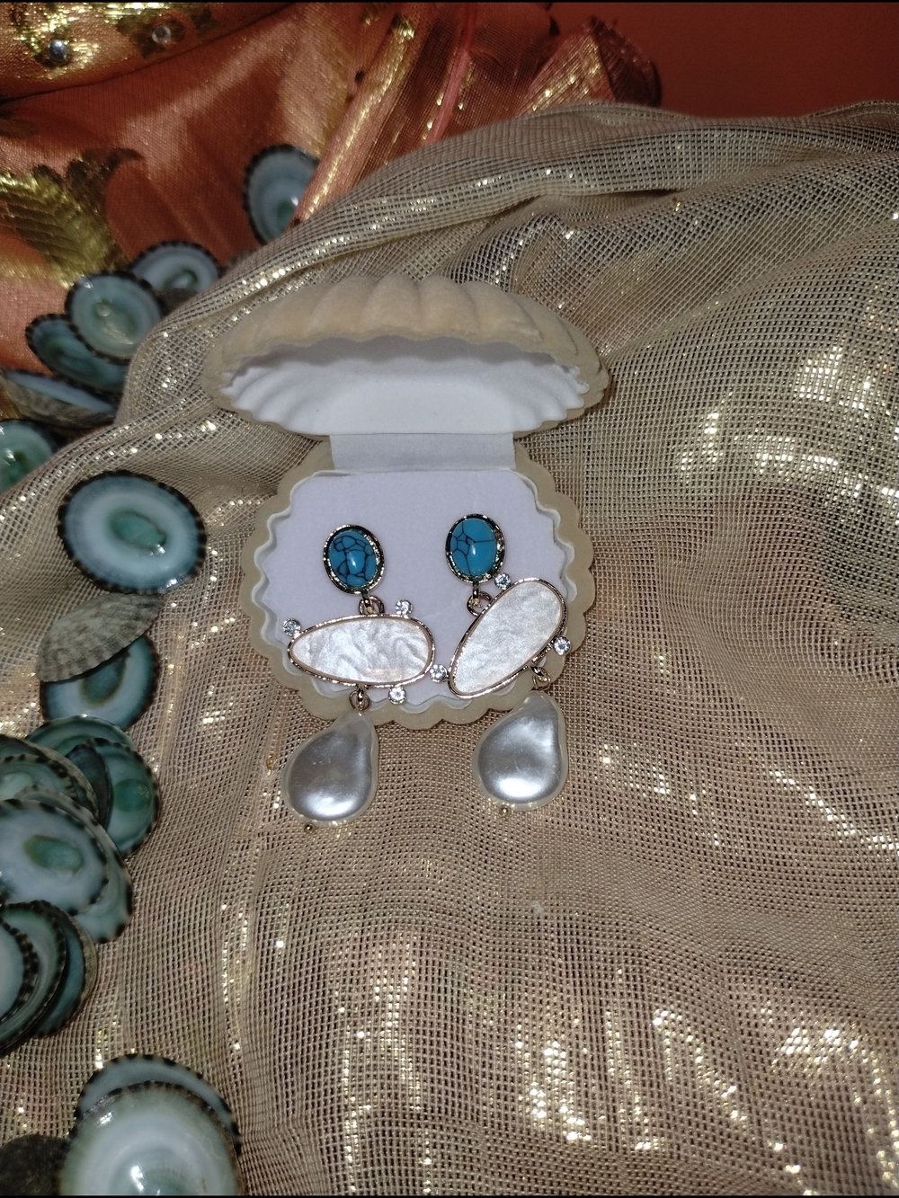 Minimalist Turquoise & Mother-of-Pearl Wedding Earrings- Bridal